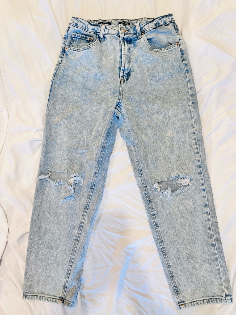 Women’s Wild Fable Super High-Rise Distressed Mom Jeans - Light Blue